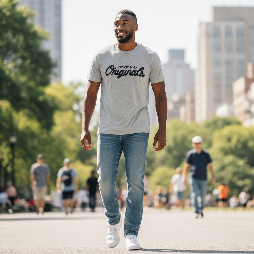 Adidas Originals Mens L Gray Short Sleeve Graphic T-Shirt Casual Athleisure Logo
